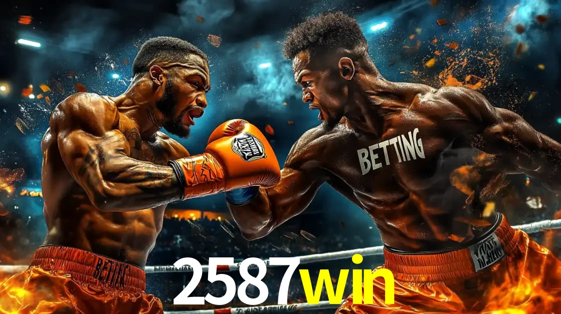 Dois boxeadores em uma luta intensa e explosiva, representando a adrenalina e as oportunidades de apostas em esportes de combate disponíveis na plataforma 2587win.