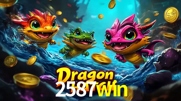 Arte promocional do jogo Dragon Hatch com três adoráveis dragões bebês nadando entre moedas de ouro, um dos slots mais divertidos para jogar no cassino 2587win.