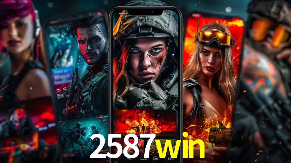 Montagem de telas de celular mostrando diversos personagens, masculinos e femininos, de um jogo de tiro, ilustrando a diversidade de equipes de e-sports para apostar no 2587win.