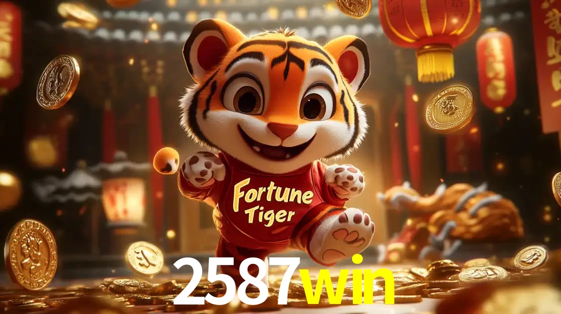 O alegre personagem do Fortune Tiger correndo sobre um caminho de moedas de ouro, simbolizando os grandes prêmios e a diversão do popular jogo de slot do 2587win.