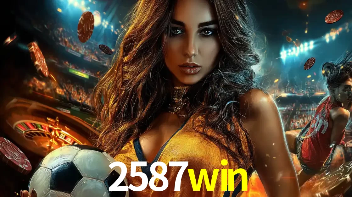 Mulher segurando uma bola de futebol em uma montagem que mistura a paixão esportiva com a emoção da roleta de cassino, tudo disponível na plataforma 2587win.